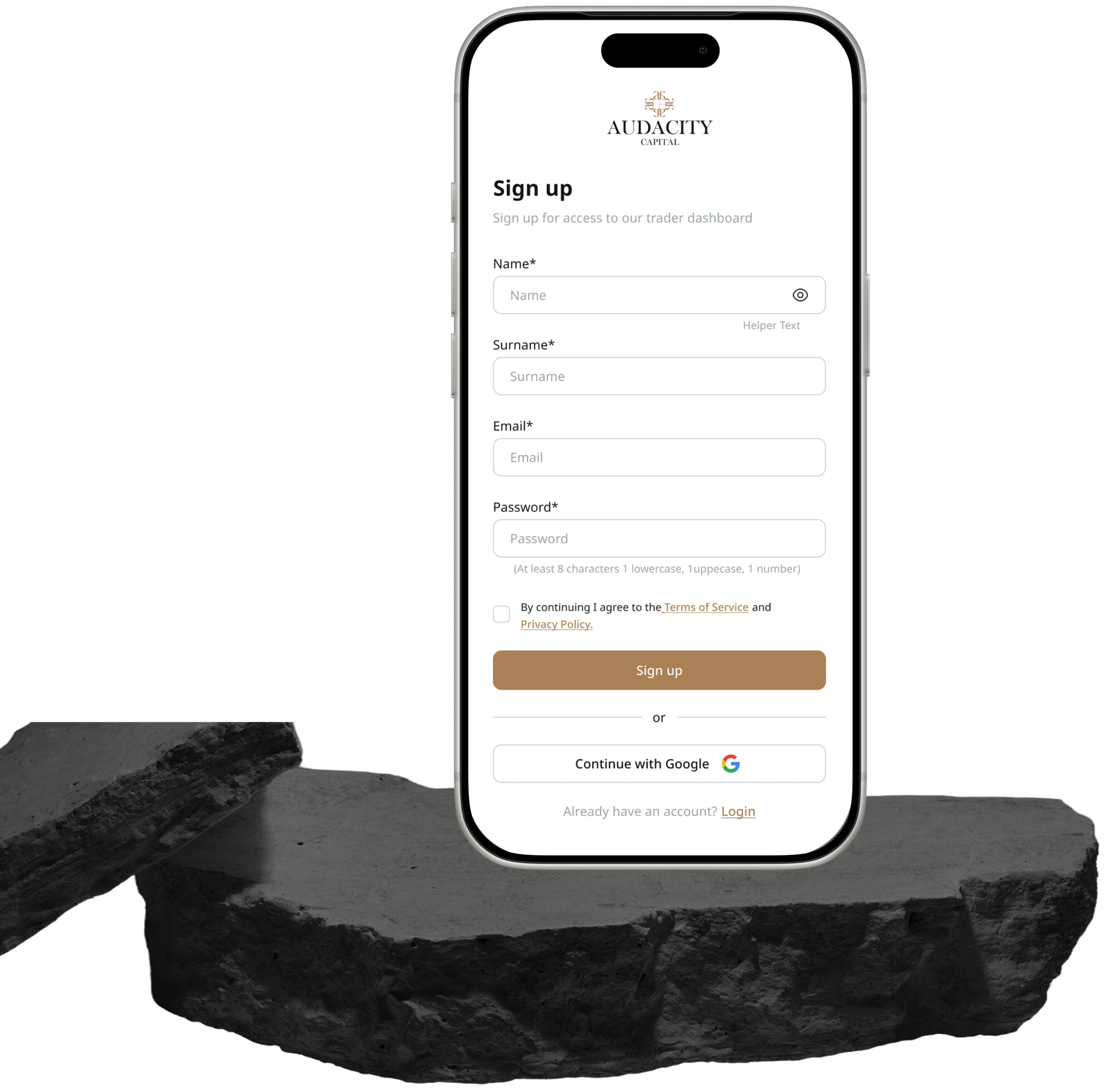 Phone mockup resting on a stone platform