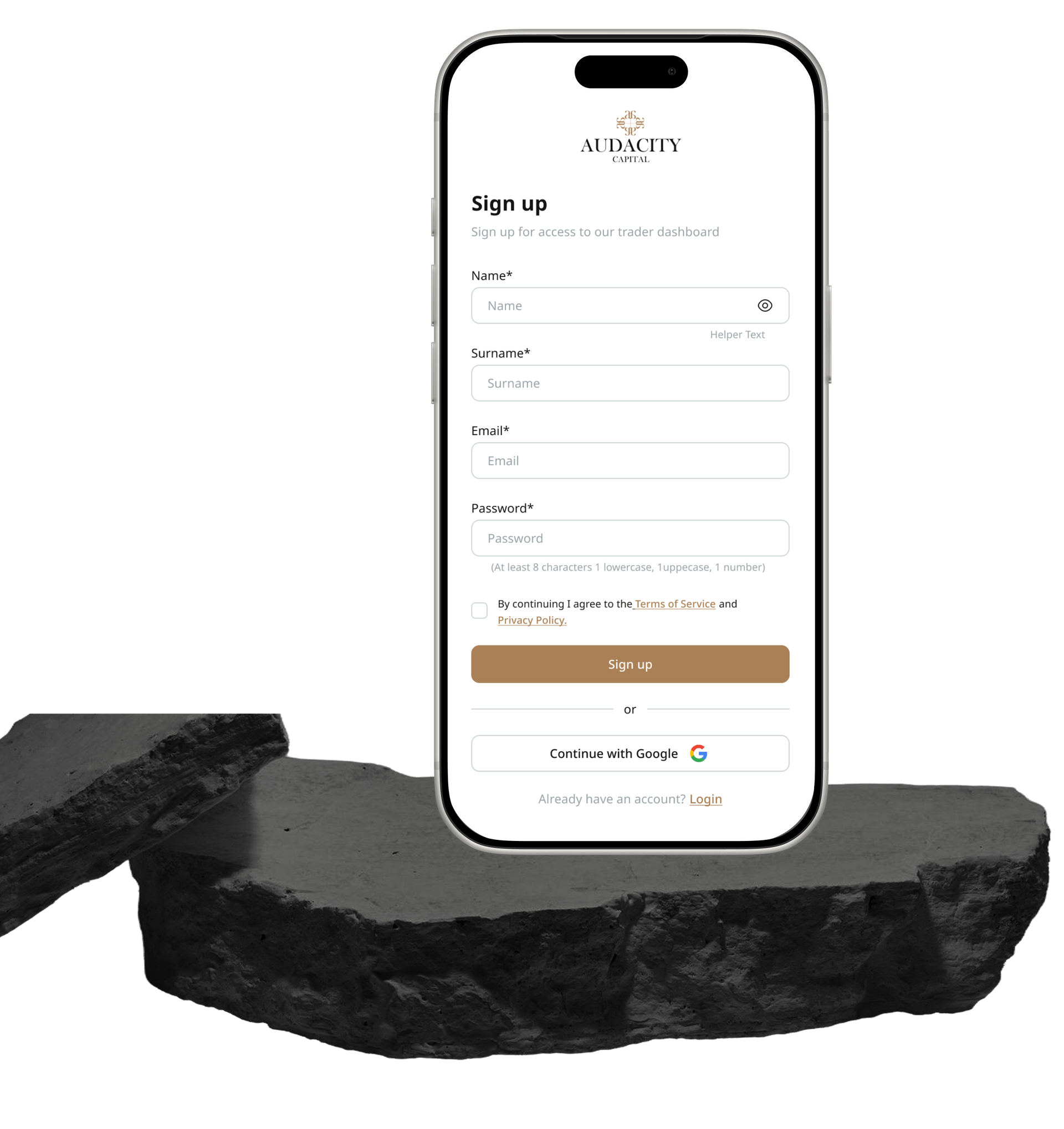 Phone mockup resting on a stone platform