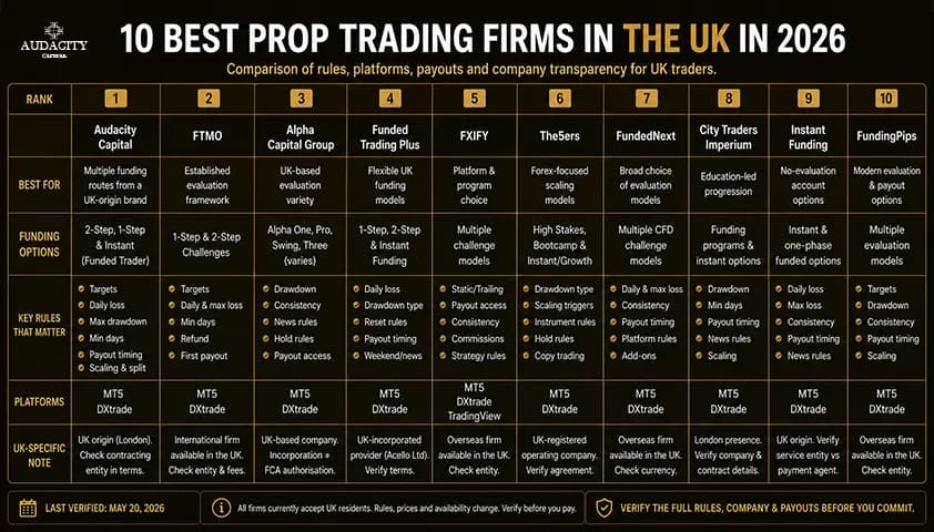 10 Best Prop Trading Firms in the UK in 2026
