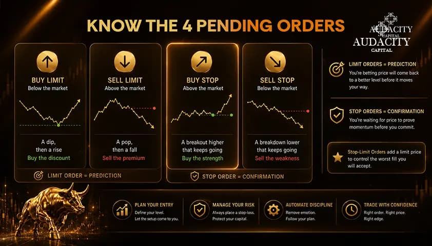 Buy stop, sell stop, buy limit, sell limit: the four pending orders