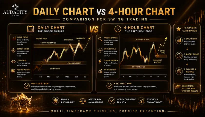Daily chart vs 4-hour chart comparison for swing trading