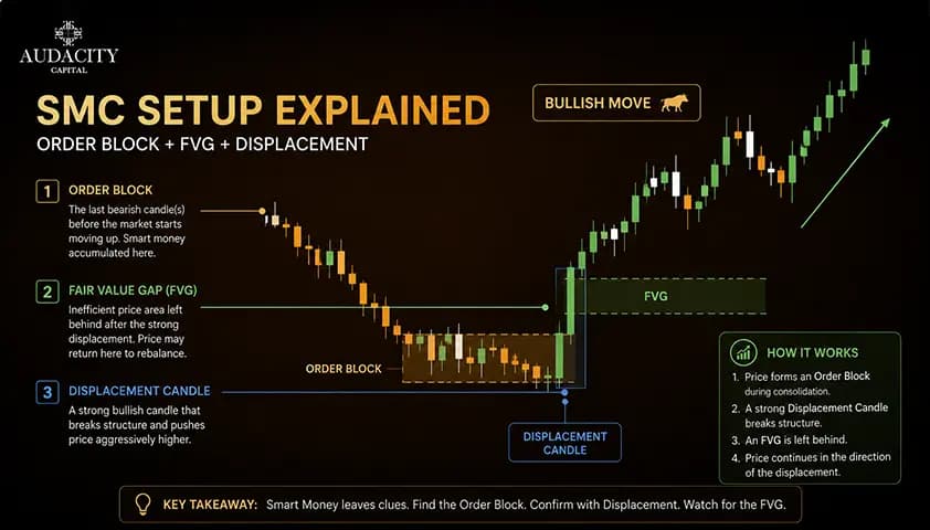 Order Blocks, Fair Value Gaps, and Displacement