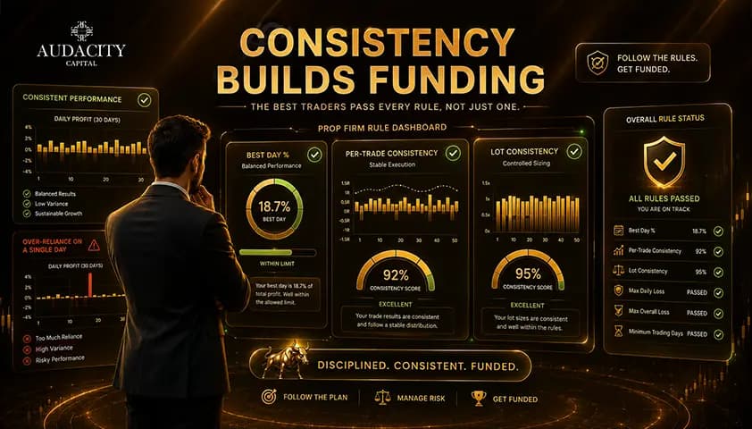 prop firm rule dashboard split into different consistency checks